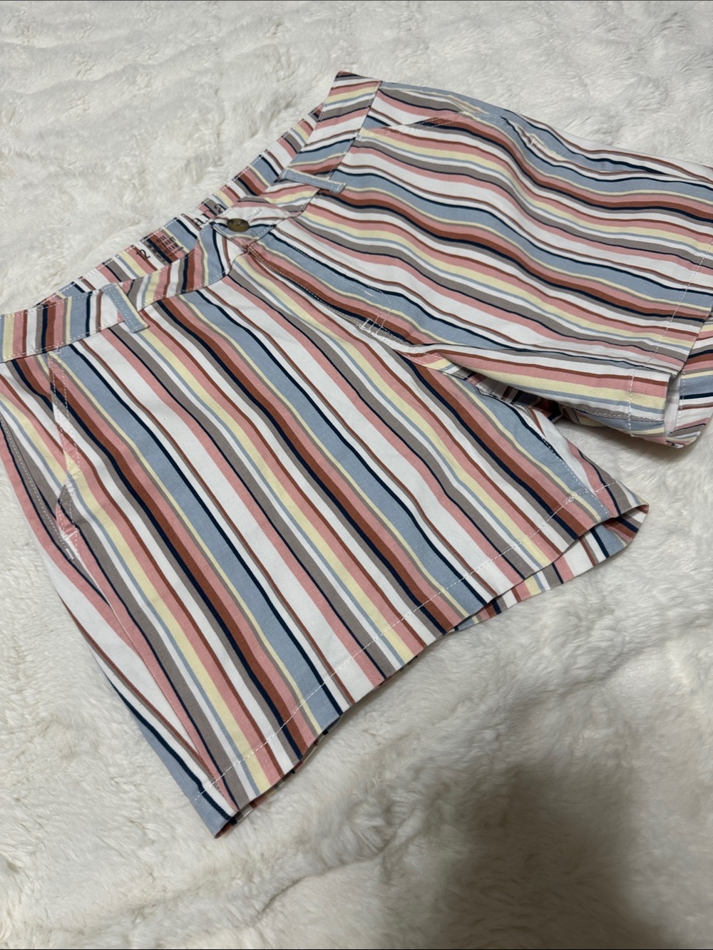 a.n.a Multicolor Stripe mid rise 5” inseam Shorts — Navy/Pink/Yellow/Khaki/Brown